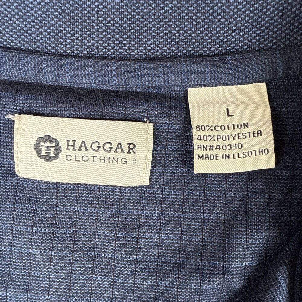Haggar Men's Size XL Polo Shirt Blue Textured Striped Short Sleeve Cotton Blend - Picture 10 of 11